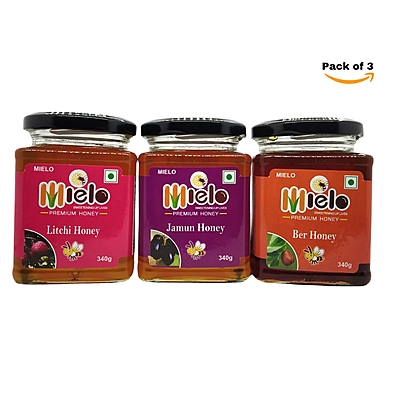 Mielo Raw Ber Litchi Jamun Honey  – Pack of 3 (340gm Each)